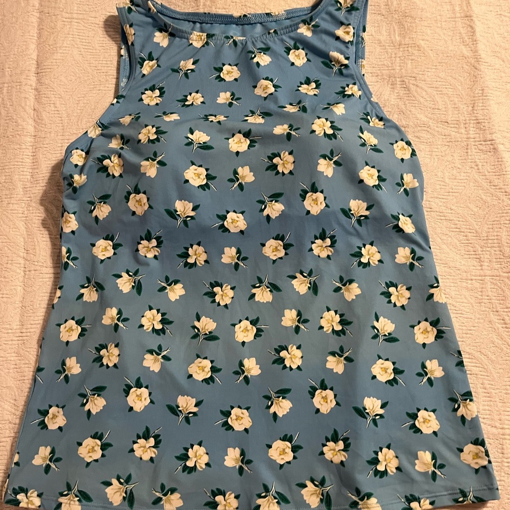 Draper James LandsEnd Size 12 Tankini Top Blue White Floral Magnolia Print NWOT